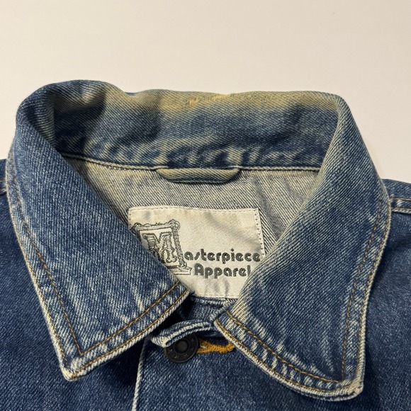Vintage Masterpiece Apparel Jacket Mens Large Blue Denim Trucker Jean Jacket - Picture 5 of 13
